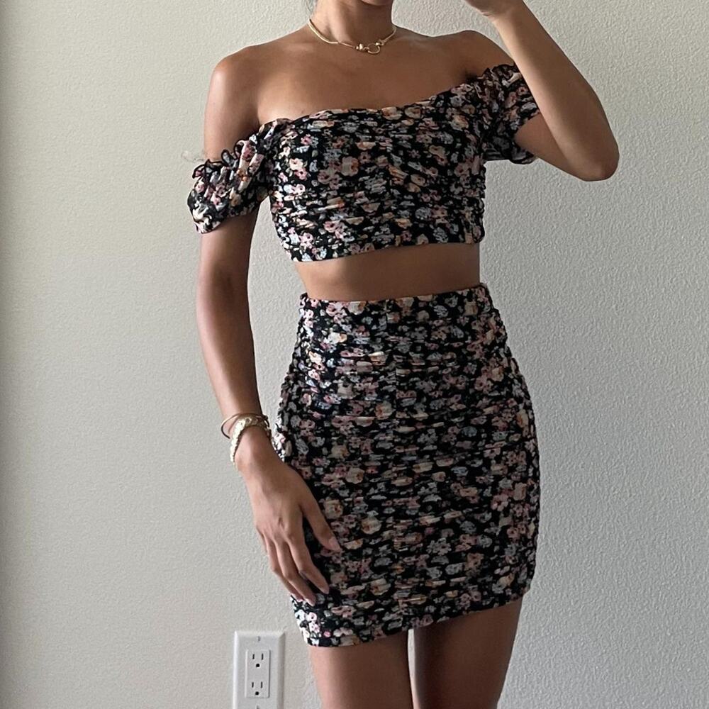 Black Printed Off Shoulder Set
